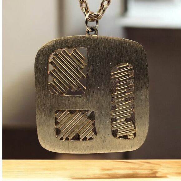 Vintage Retro 80s Gold Tone Abstract Modernist Statement Long Necklace - Picture 6 of 6